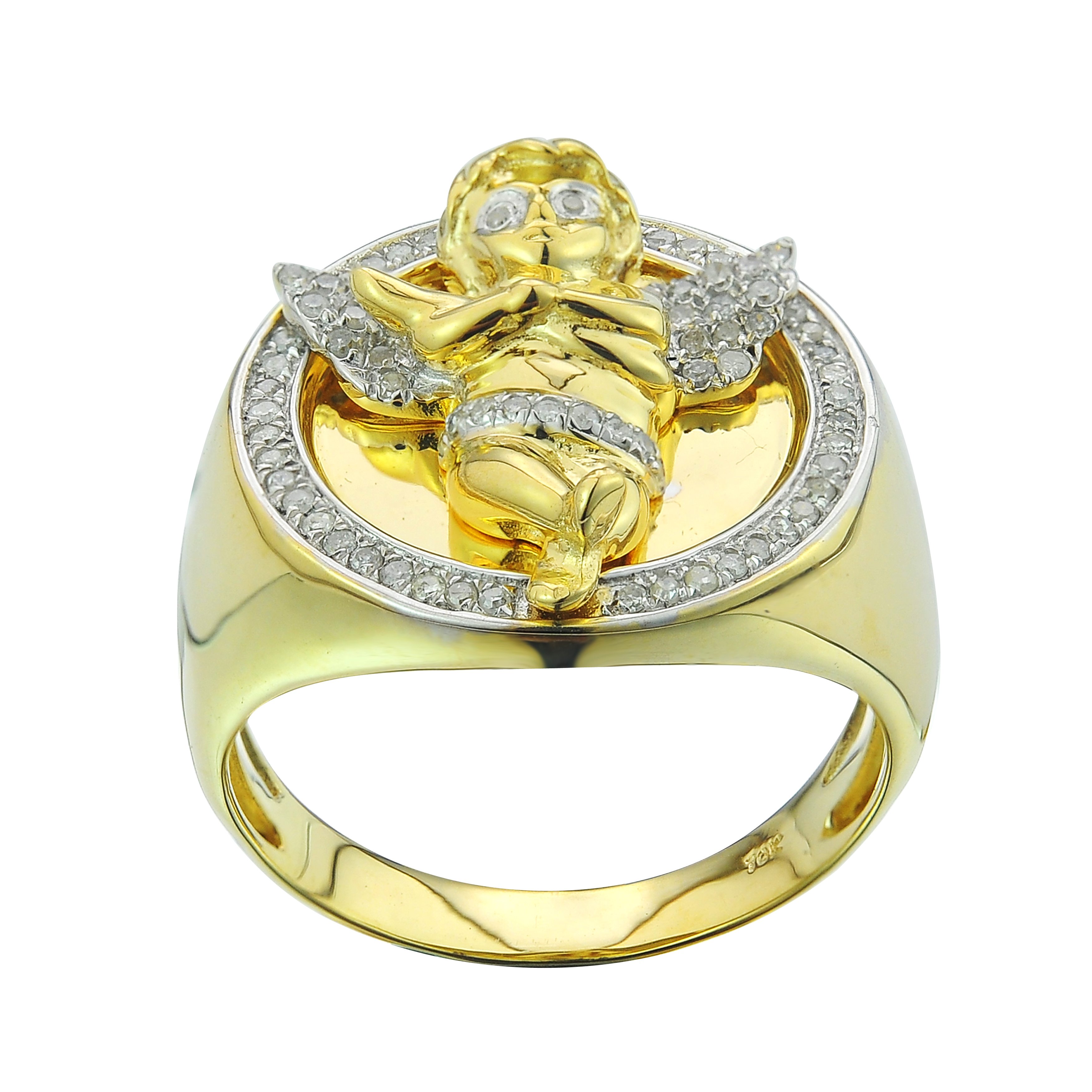 Diamond Man's Angel RING  0.29 ct. 10K Yellow Gold 8.56 g